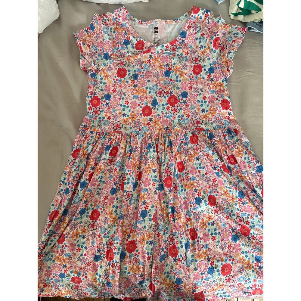 Tea Collection pink red blue Floral dress size 10